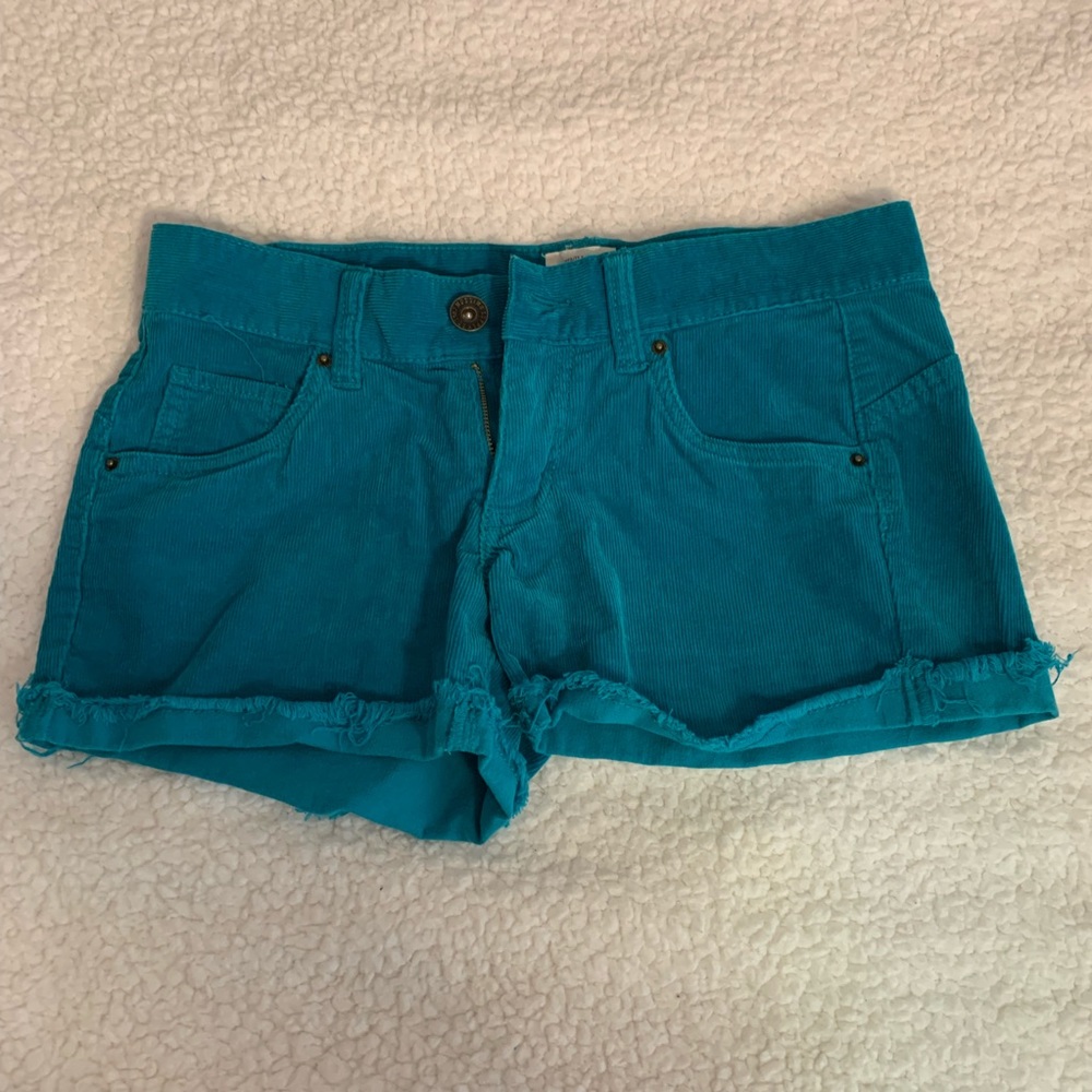 blue ribbed velvet shorts